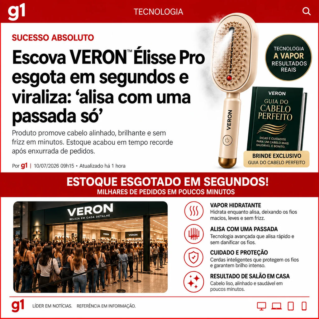 VERON™ Élisse Pro | Escova Alisadora a Vapor 3 em 1 — Alisa, Modela e Reduz o Frizz