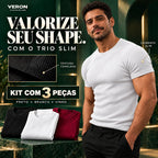 VERON™ Trio Slim | Kit 3 Camisetas Caneladas Masculinas — Estilo e Caimento que Valoriza