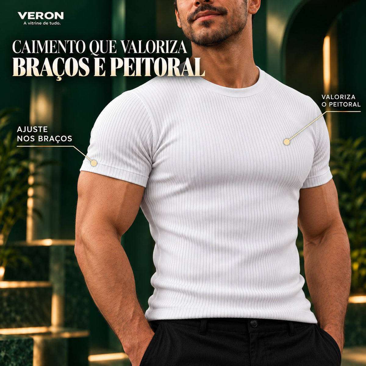 VERON™ Trio Slim | Kit 3 Camisetas Caneladas Masculinas — Estilo e Caimento que Valoriza