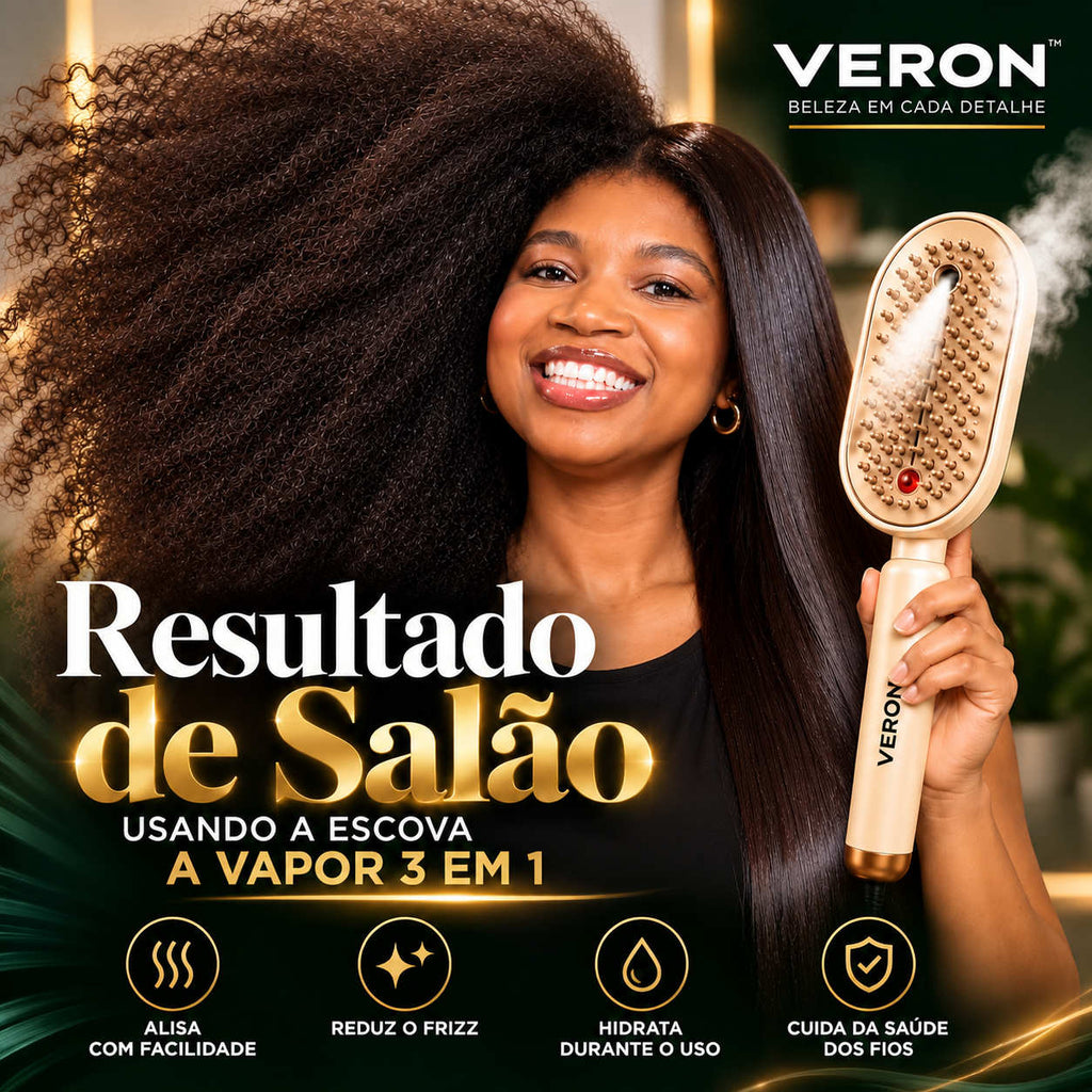 VERON™ Élisse Pro | Escova Alisadora a Vapor 3 em 1 — Alisa, Modela e Reduz o Frizz