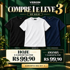 VERON™ Trio Slim | Kit 3 Camisetas Caneladas Masculinas — Estilo e Caimento que Valoriza