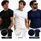 VERON™ Trio Slim | Kit 3 Camisetas Caneladas Masculinas — Estilo e Caimento que Valoriza